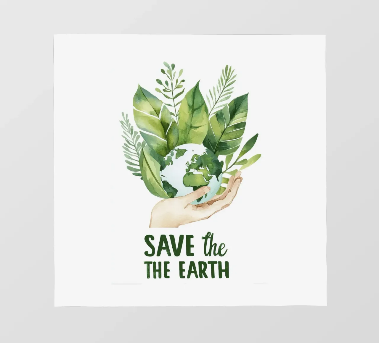 Mano acquerellata e terra con foglie Poster di sensibilizzazione ecologica carta da parati fotografica da Modern Muse