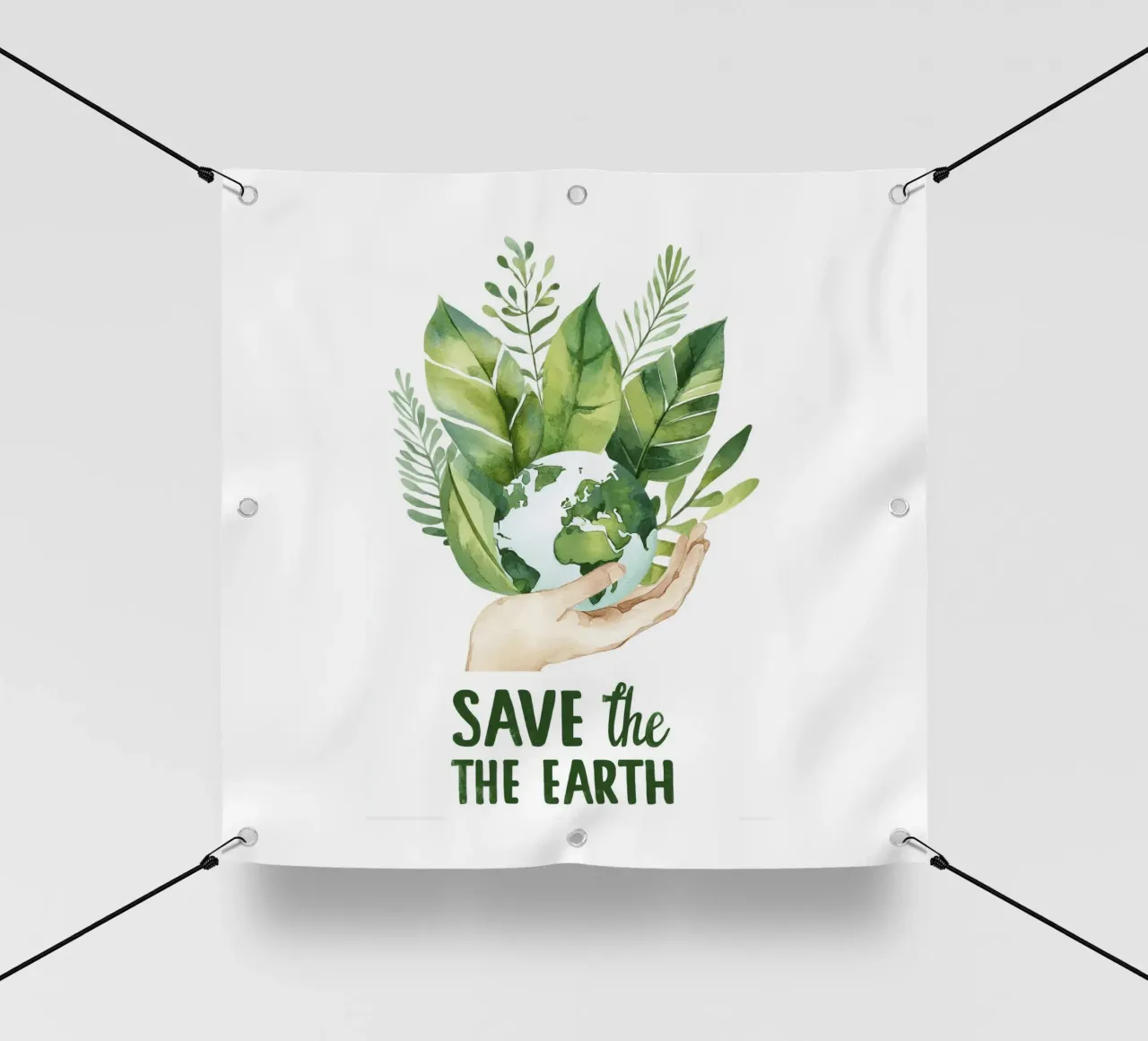 Mano acquerellata e terra con foglie Poster di sensibilizzazione ecologica telo in pvc da Modern Muse