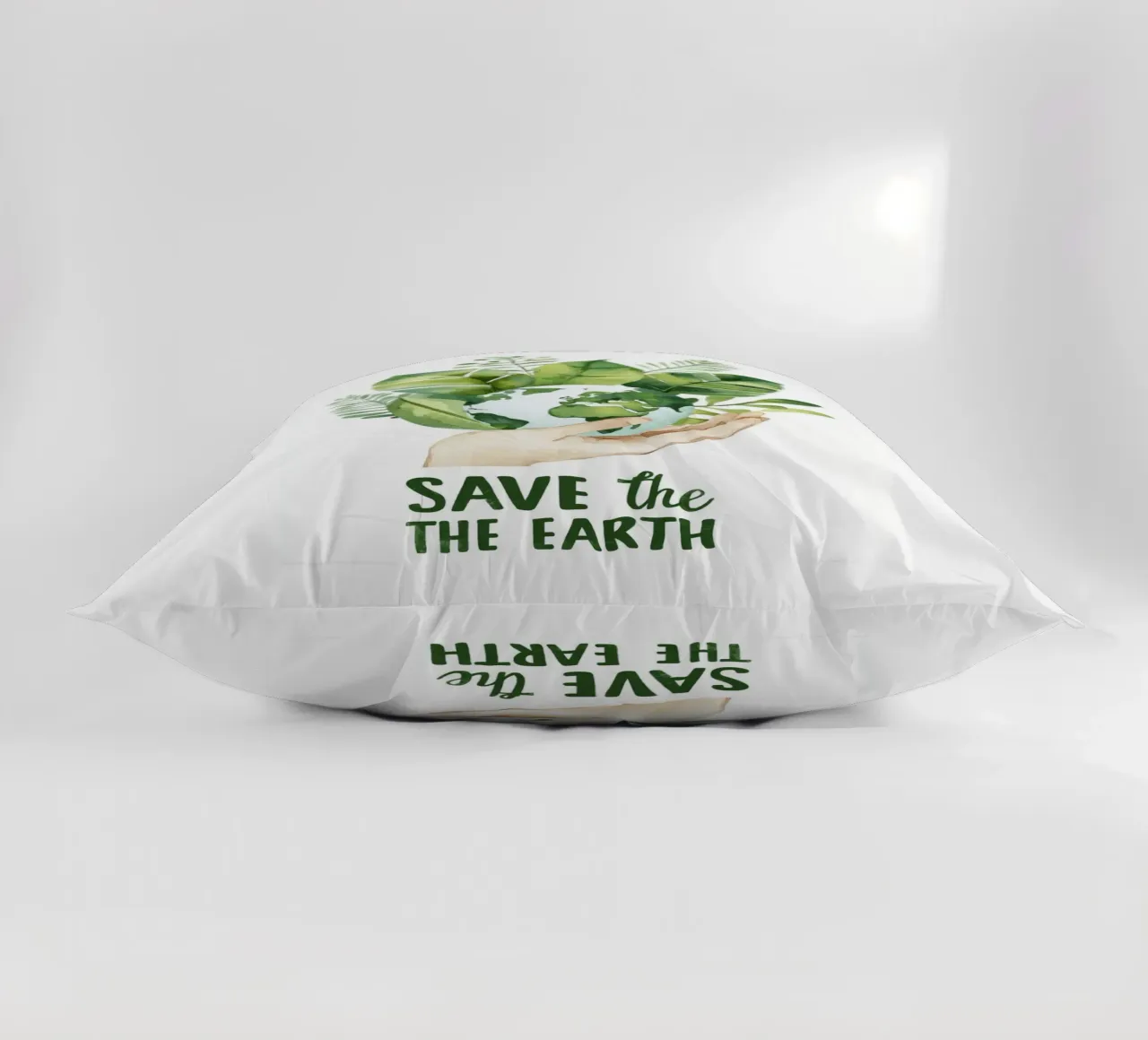 Mano acquerellata e terra con foglie Poster di sensibilizzazione ecologica cuscino da Modern Muse