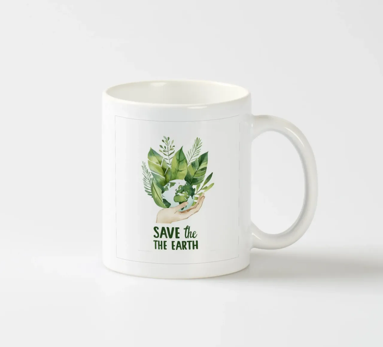 Mano acquerellata e terra con foglie Poster di sensibilizzazione ecologica tazza in ceramica da Modern Muse