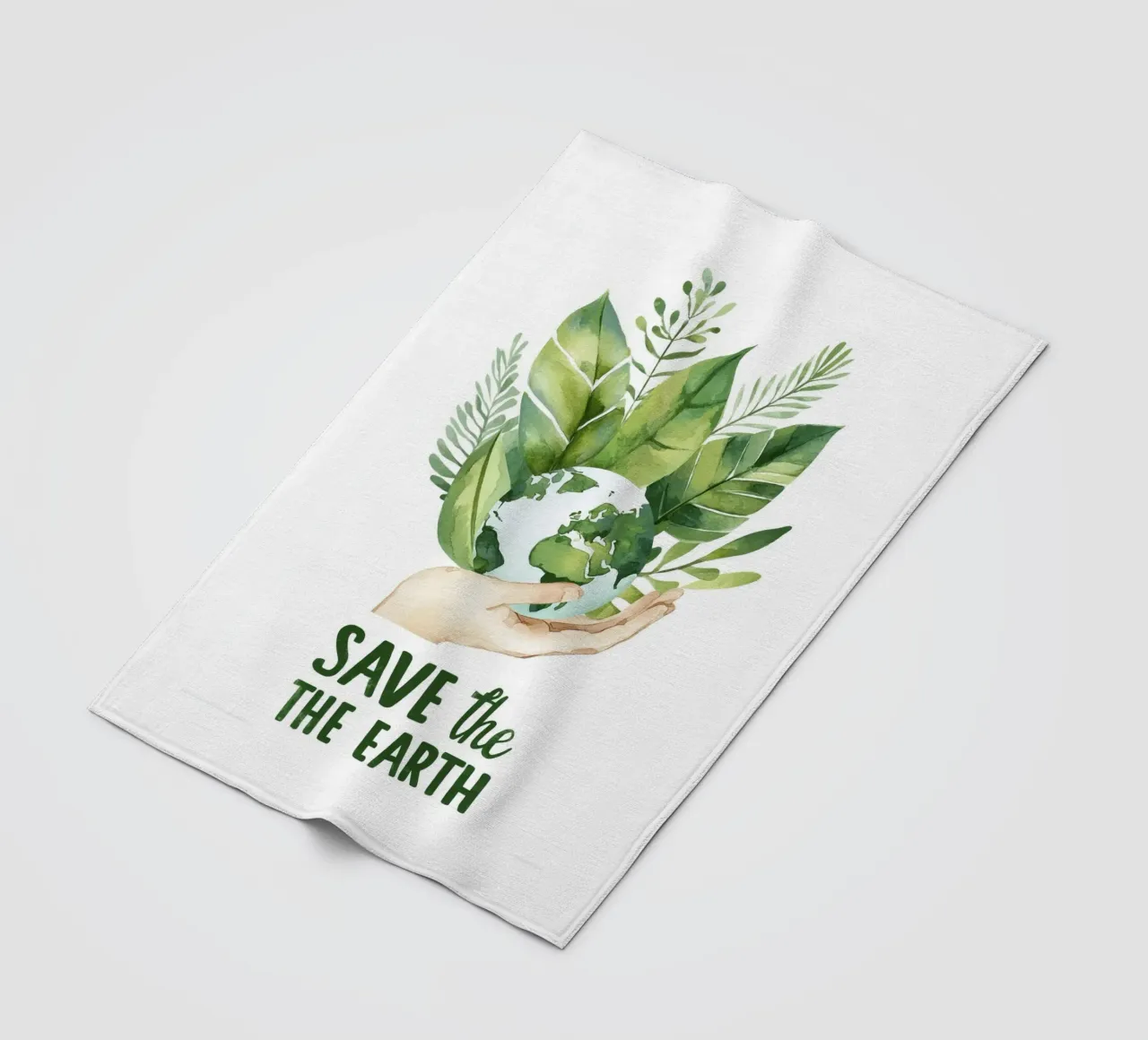 Mano acquerellata e terra con foglie Poster di sensibilizzazione ecologica coperta in pile da Modern Muse