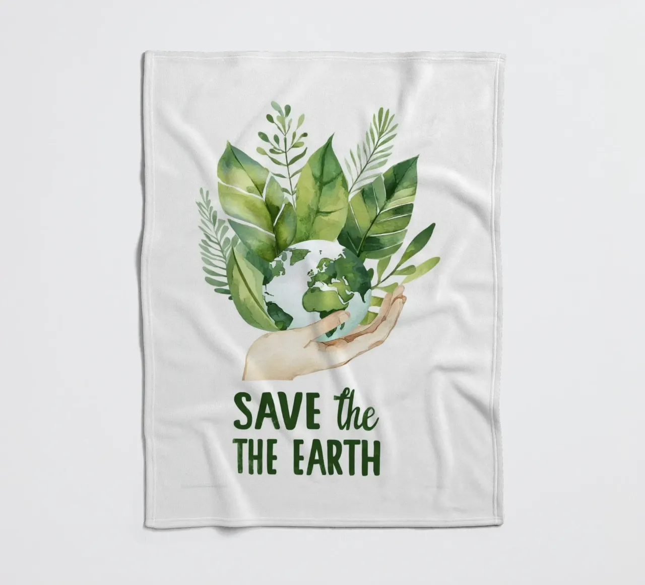 Mano acquerellata e terra con foglie Poster di sensibilizzazione ecologica coperta in pile da Modern Muse