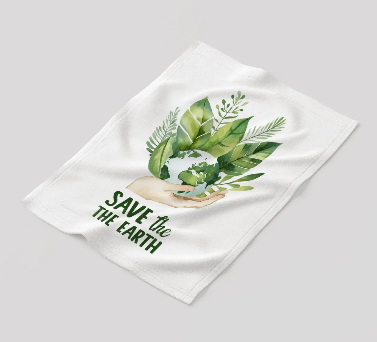 Mano acquerellata e terra con foglie Poster di sensibilizzazione ecologica coperta in pile da Modern Muse