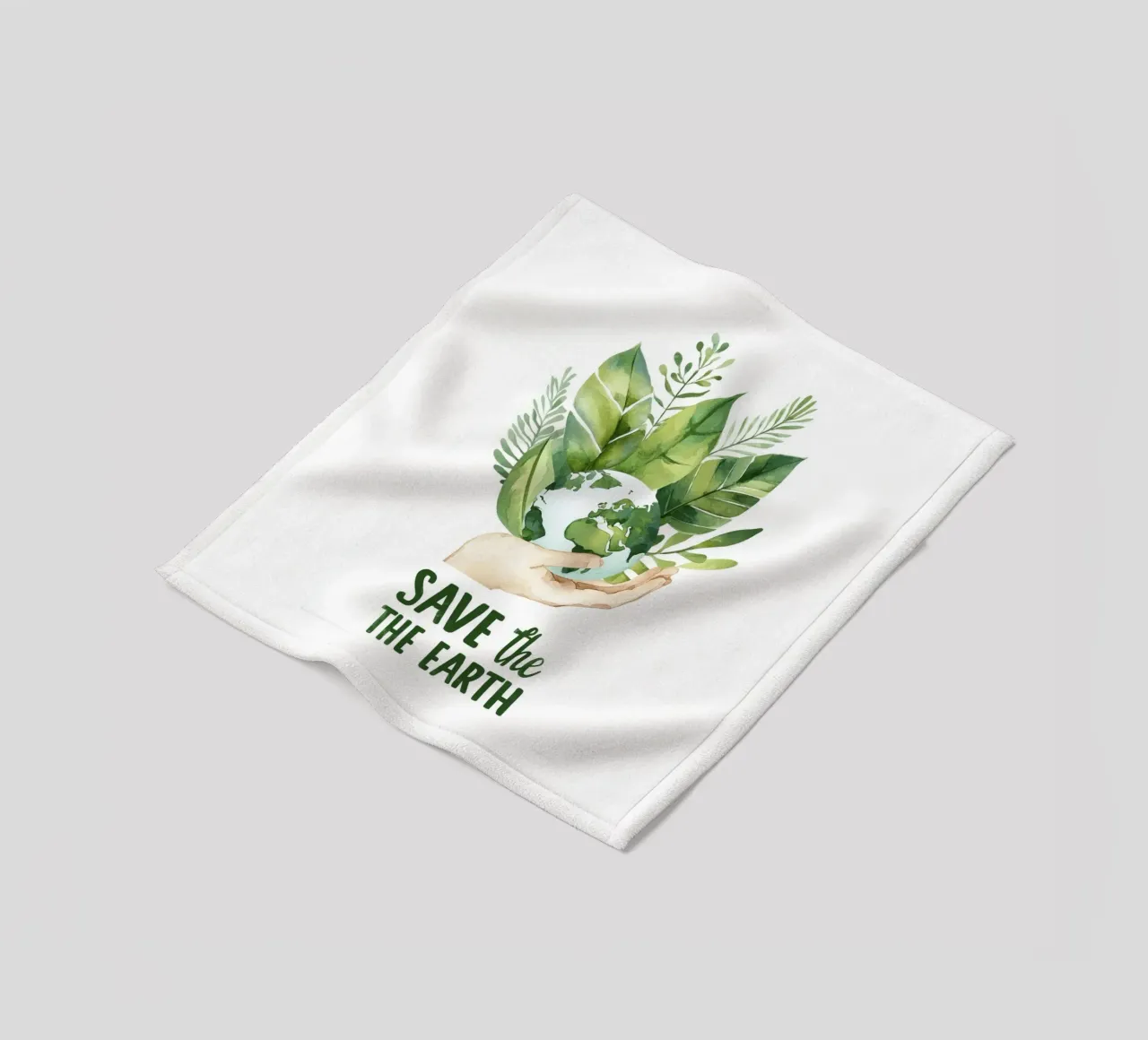 Mano acquerellata e terra con foglie Poster di sensibilizzazione ecologica coperta in pile da Modern Muse