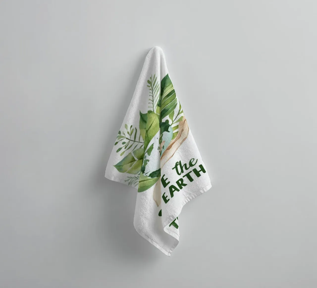 Mano acquerellata e terra con foglie Poster di sensibilizzazione ecologica asciugamano da bagno da Modern Muse