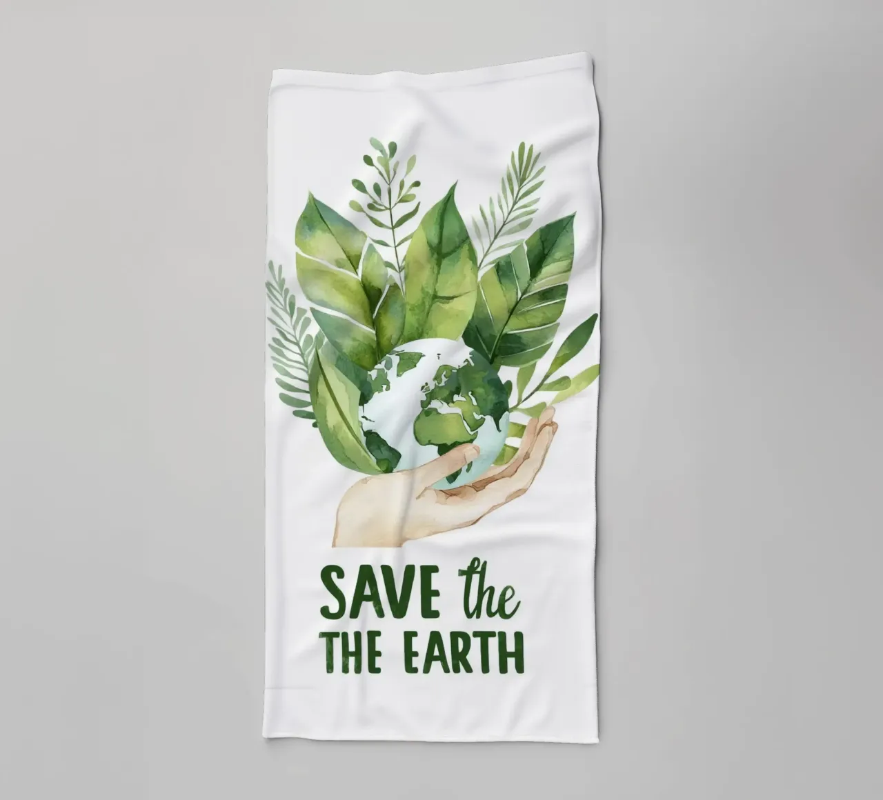 Mano acquerellata e terra con foglie Poster di sensibilizzazione ecologica asciugamano da bagno da Modern Muse
