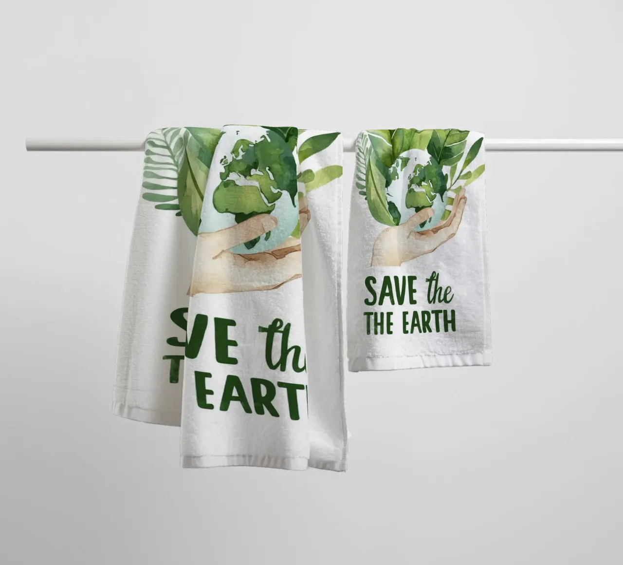 Mano acquerellata e terra con foglie Poster di sensibilizzazione ecologica asciugamano da bagno da Modern Muse