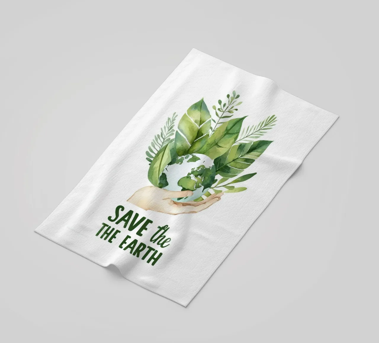 Watercolor Hand and Earth with Leaves Eco Awareness Poster beach towel by Modern Muse
