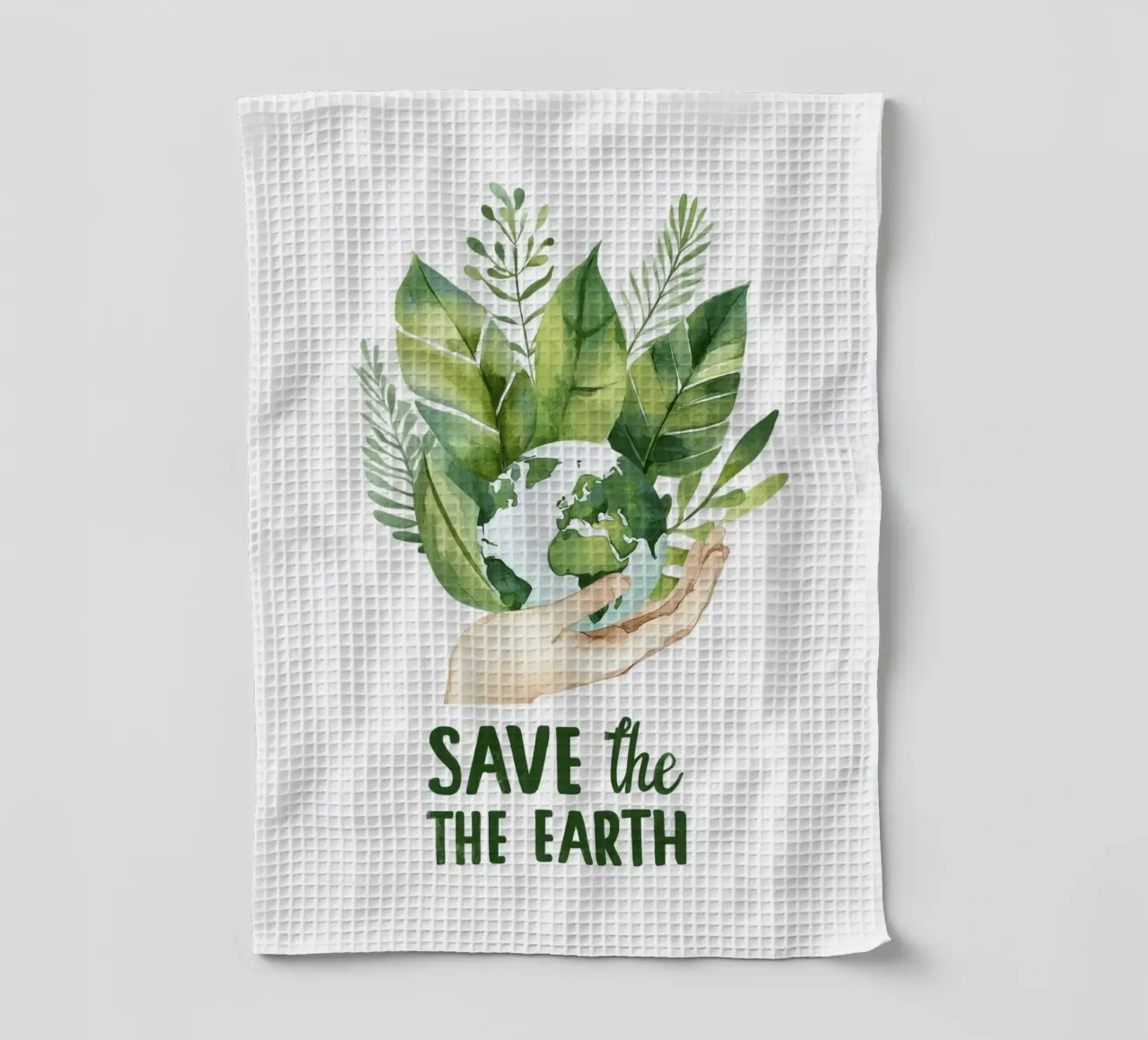 Mano acquerellata e terra con foglie Poster di sensibilizzazione ecologica canovaccio da cucina da Modern Muse