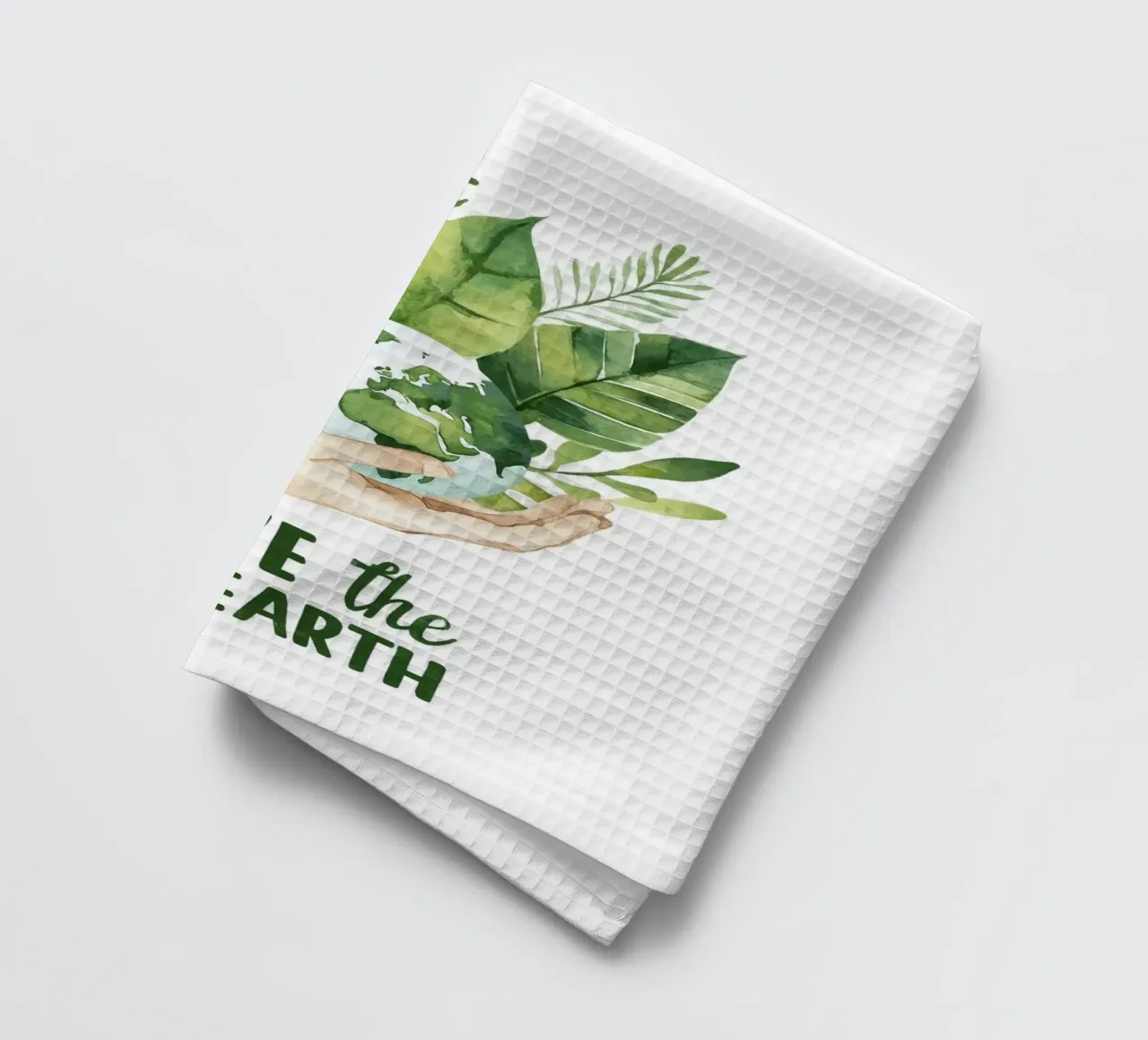 Mano acquerellata e terra con foglie Poster di sensibilizzazione ecologica canovaccio da cucina da Modern Muse