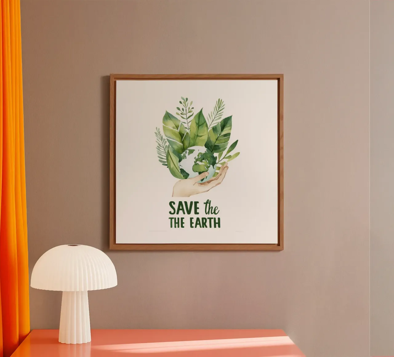 Mano acquerellata e terra con foglie Poster di sensibilizzazione ecologica alluminio dibond da Modern Muse