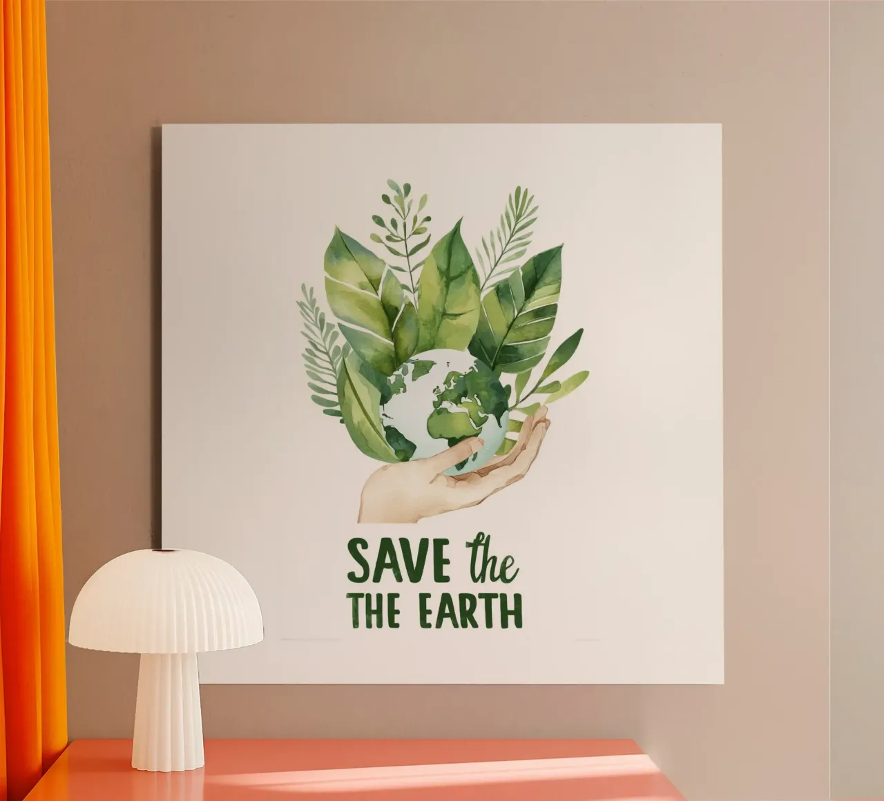 Mano acquerellata e terra con foglie Poster di sensibilizzazione ecologica alluminio dibond da Modern Muse