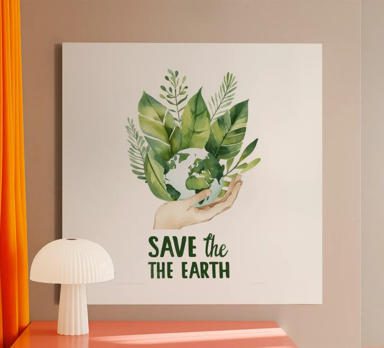 Watercolor Hand and Earth with Leaves Eco Awareness Poster canvas by Modern Muse
