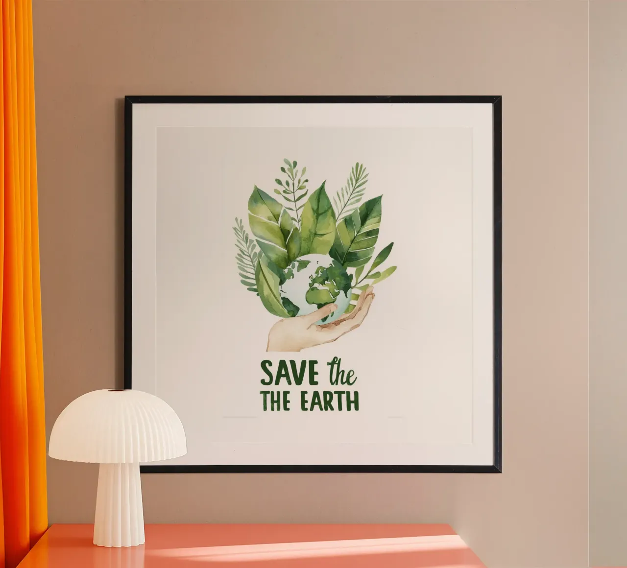 Mano acquerellata e terra con foglie Poster di sensibilizzazione ecologica carta hahnemühle da Modern Muse