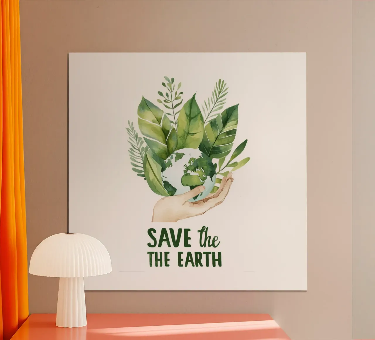 Mano acquerellata e terra con foglie Poster di sensibilizzazione ecologica carta hahnemühle da Modern Muse