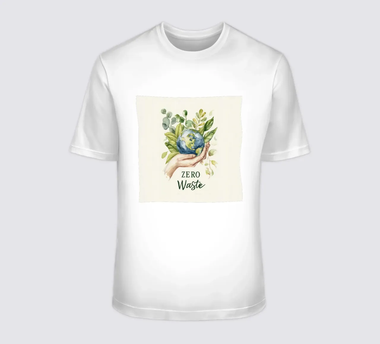 Mano acquerellata e foglie di terra Consapevolezza ecologica Rifiuti zero t-shirt da Modern Muse
