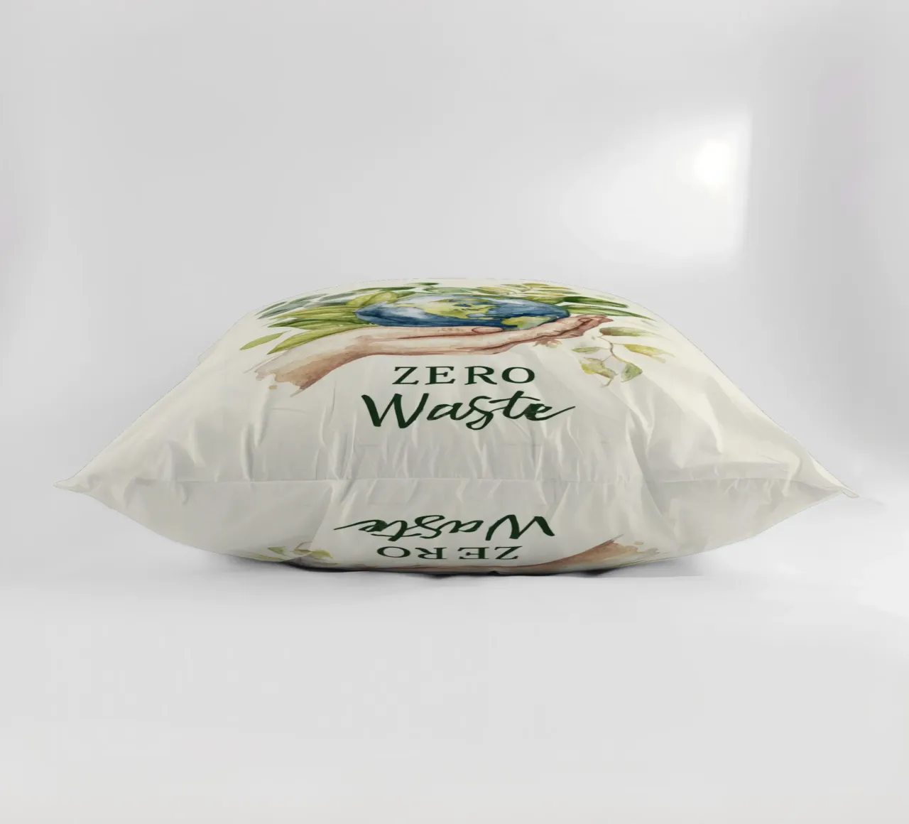 Mano acquerellata e foglie di terra Consapevolezza ecologica Rifiuti zero cuscino da Modern Muse