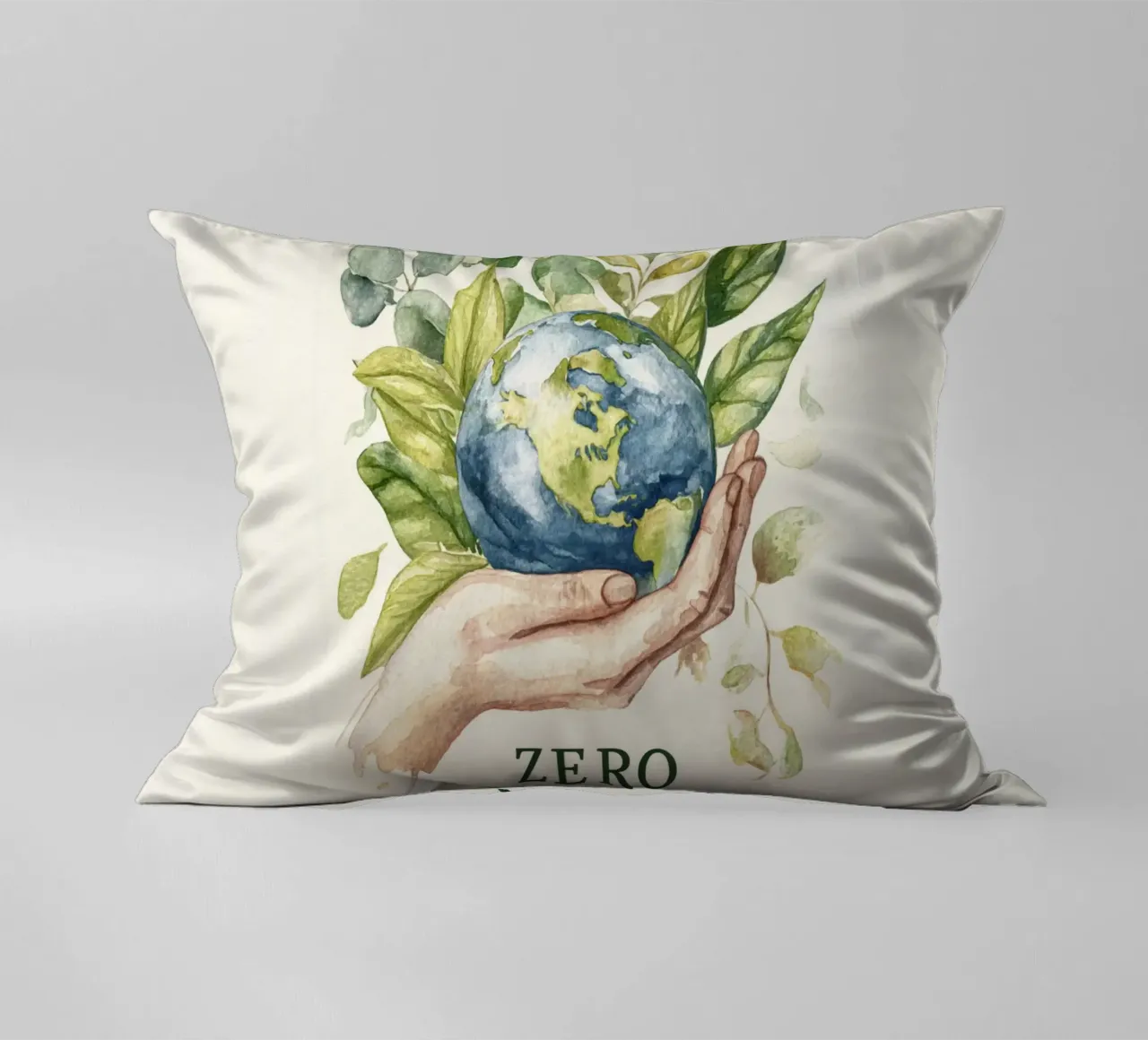 Mano acquerellata e foglie di terra Consapevolezza ecologica Rifiuti zero cuscino da Modern Muse