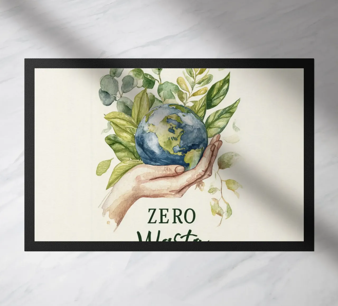 Mano acquerellata e foglie di terra Consapevolezza ecologica Rifiuti zero zerbino da Modern Muse