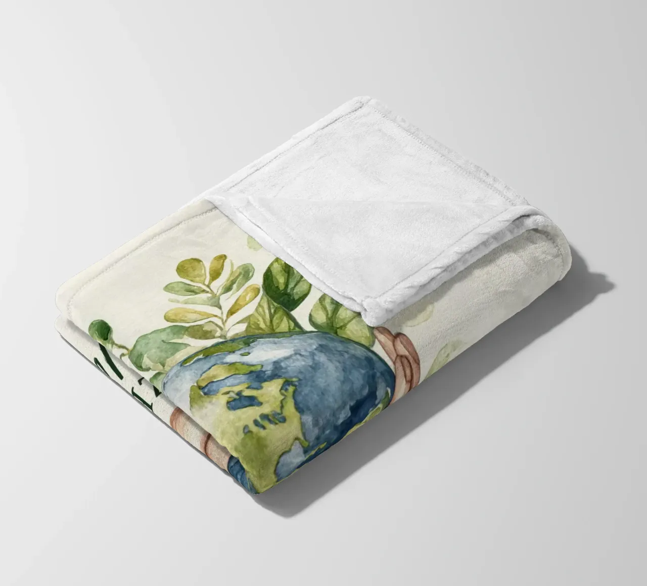 Mano acquerellata e foglie di terra Consapevolezza ecologica Rifiuti zero coperta in pile da Modern Muse