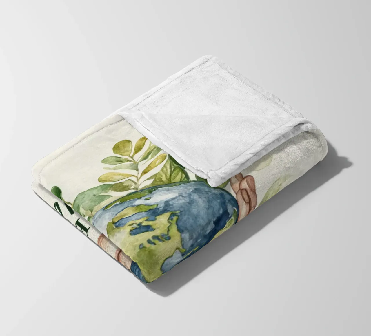 Mano acquerellata e foglie di terra Consapevolezza ecologica Rifiuti zero coperta in pile da Modern Muse