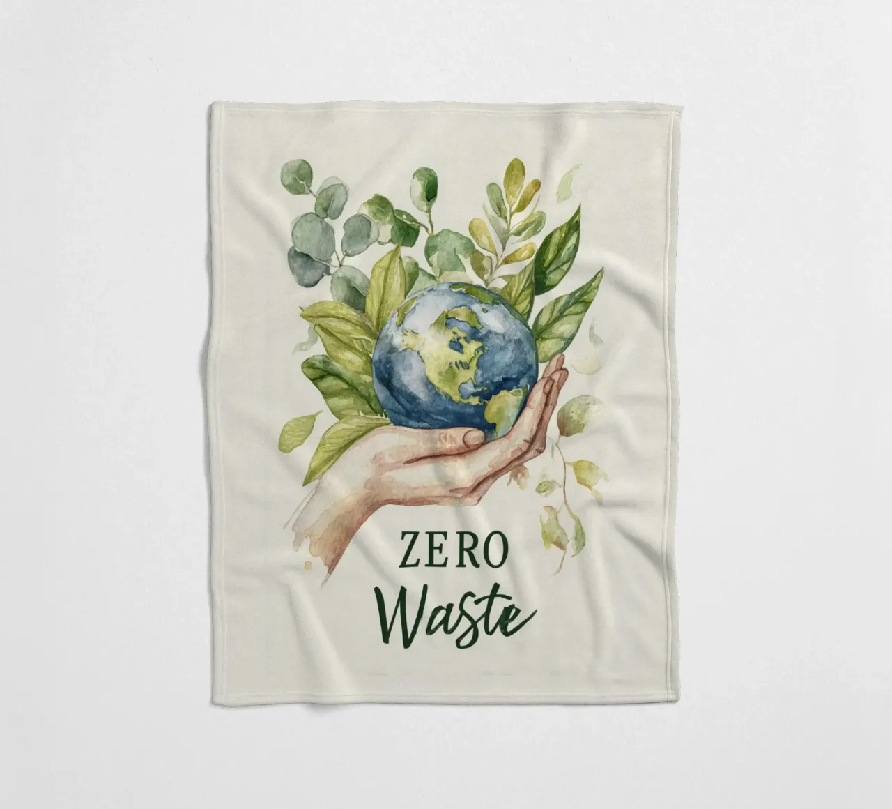 Mano acquerellata e foglie di terra Consapevolezza ecologica Rifiuti zero coperta in pile da Modern Muse