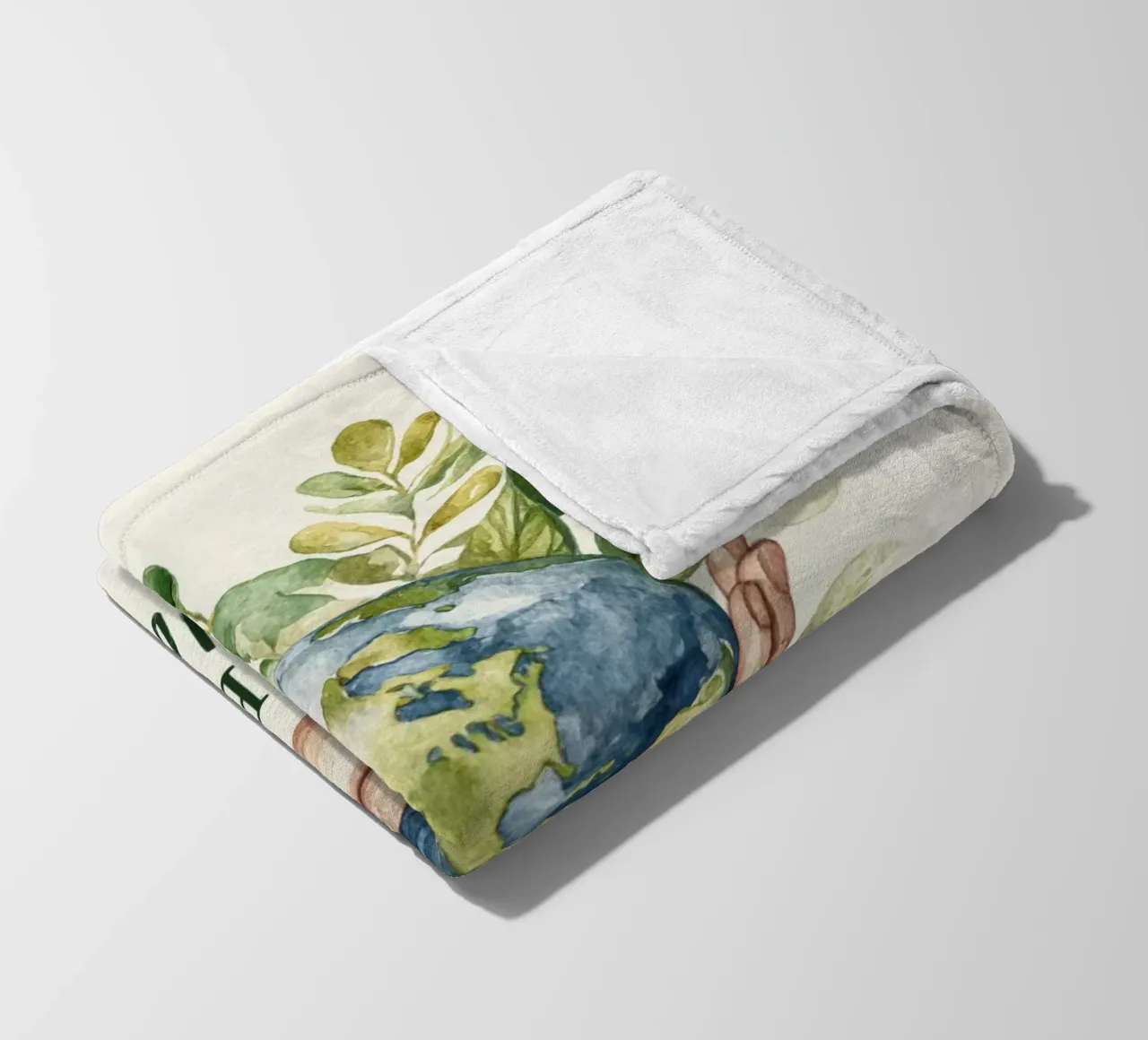 Mano acquerellata e foglie di terra Consapevolezza ecologica Rifiuti zero coperta in pile da Modern Muse