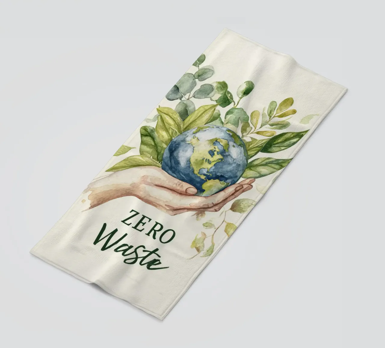 Mano acquerellata e foglie di terra Consapevolezza ecologica Rifiuti zero telo mare da Modern Muse