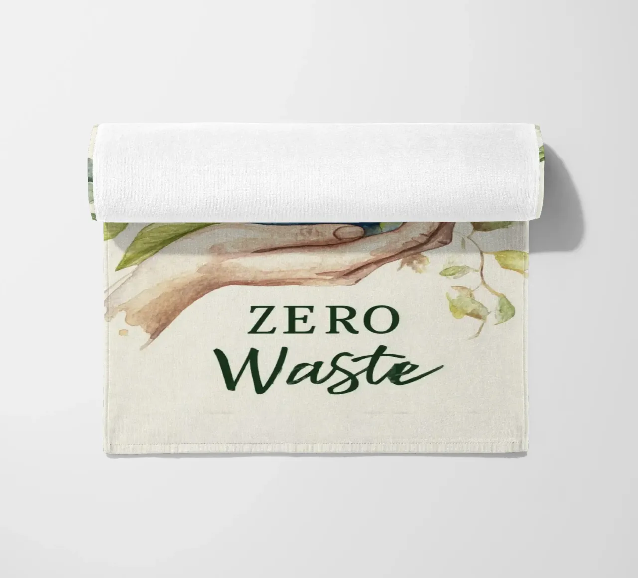Mano acquerellata e foglie di terra Consapevolezza ecologica Rifiuti zero telo mare da Modern Muse