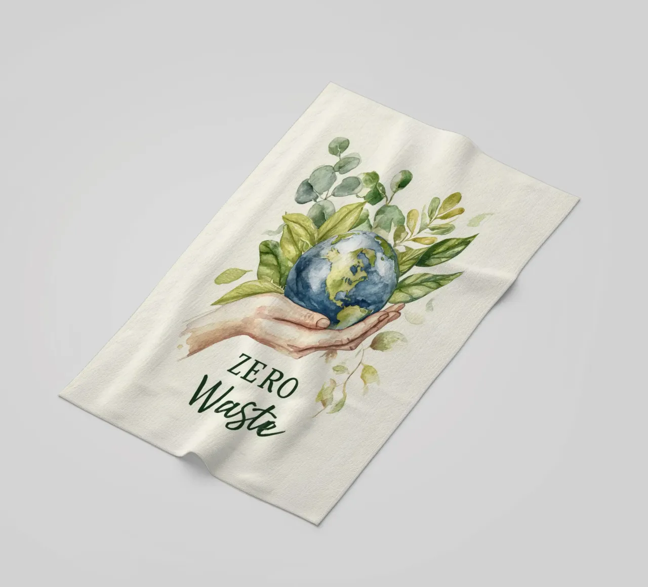 Mano acquerellata e foglie di terra Consapevolezza ecologica Rifiuti zero telo mare da Modern Muse
