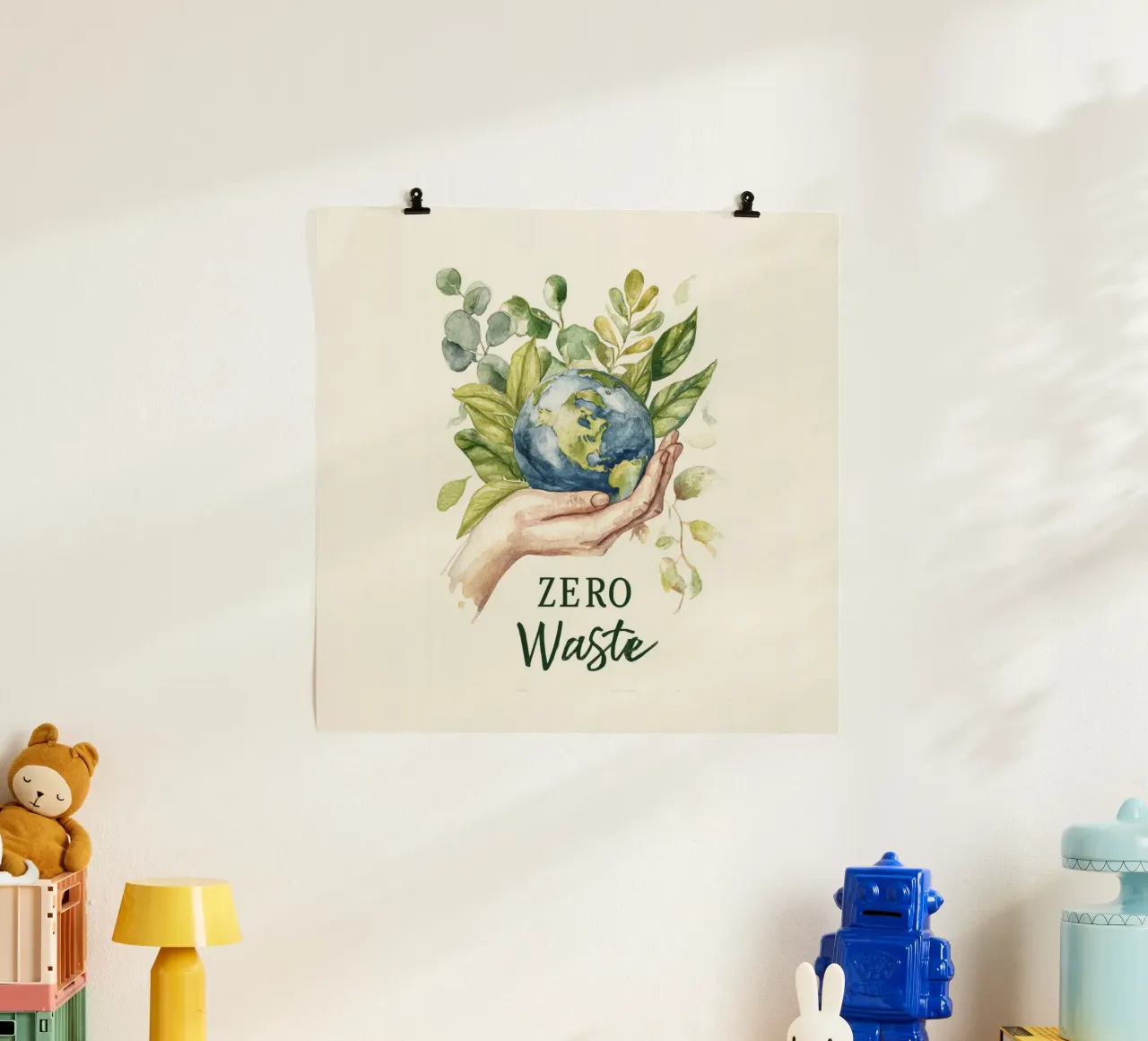 Mano acquerellata e foglie di terra Consapevolezza ecologica Rifiuti zero carta hahnemühle da Modern Muse