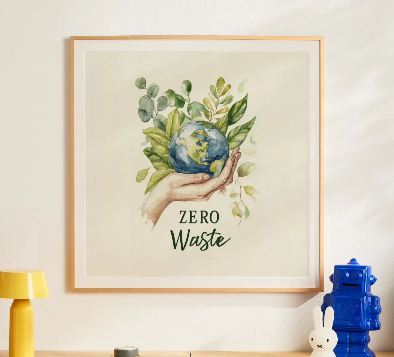 Mano acquerellata e foglie di terra Consapevolezza ecologica Rifiuti zero carta hahnemühle da Modern Muse