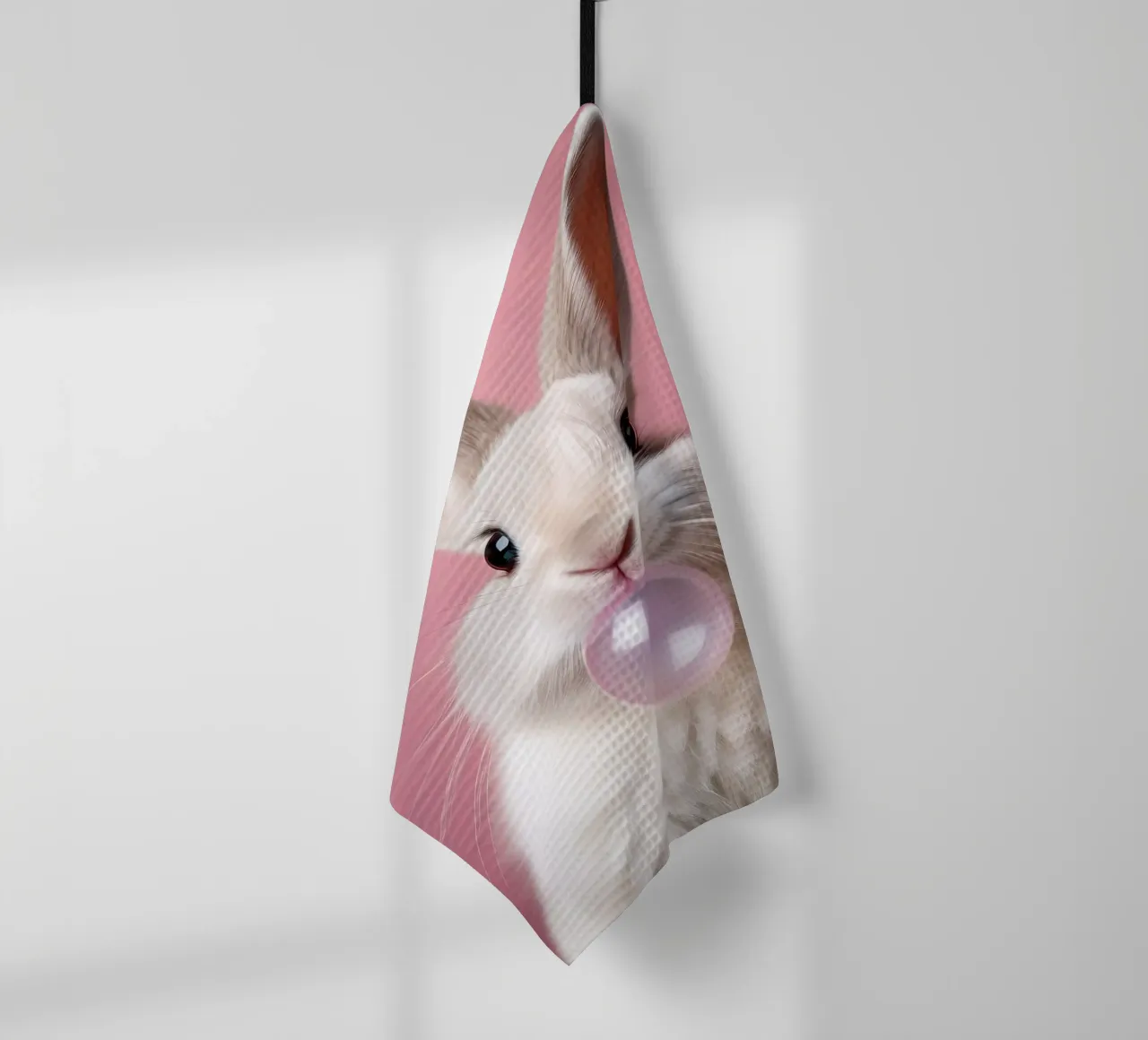 Bubblegum Bunny - Speelse Pastel Pop Art Print van dieren theedoek van FlexiDesignsByK