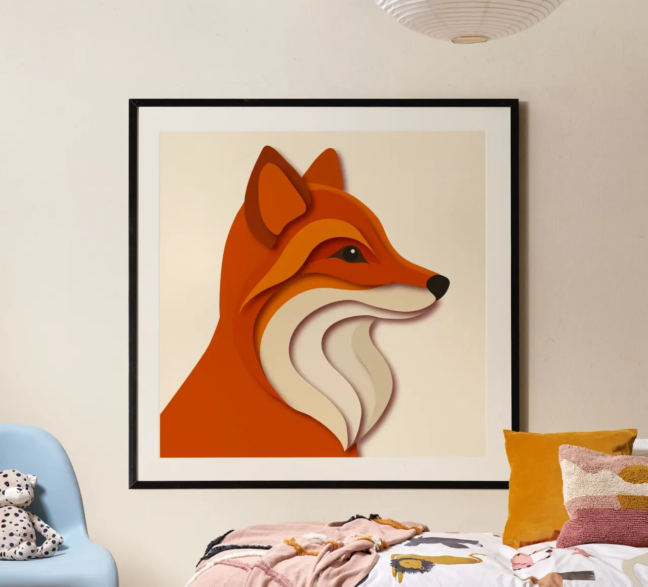 Fox in paper-cut style - elegant and modern poster with plastic frame by namosh