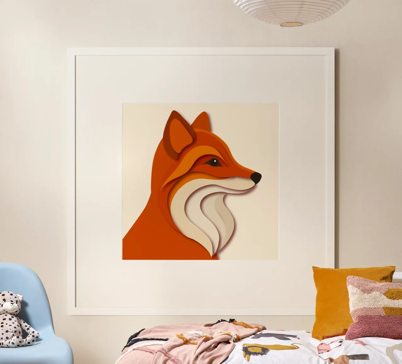 Fox in paper-cut style - elegant and modern poster with plastic frame by namosh
