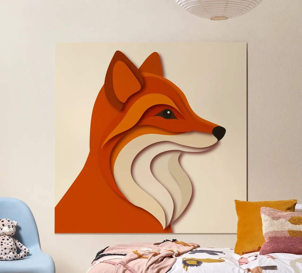 Fox in paper-cut style - elegant and modern poster with plastic frame by namosh