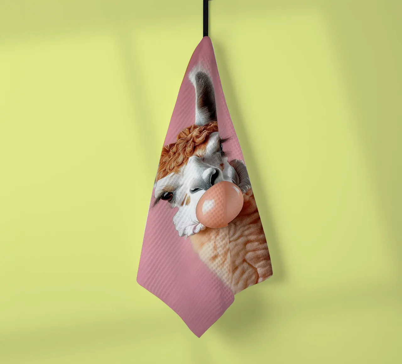 Lama à franges bouclées avec Bubblegum - Pop Art animalier pastel torchon de FlexiDesignsByK