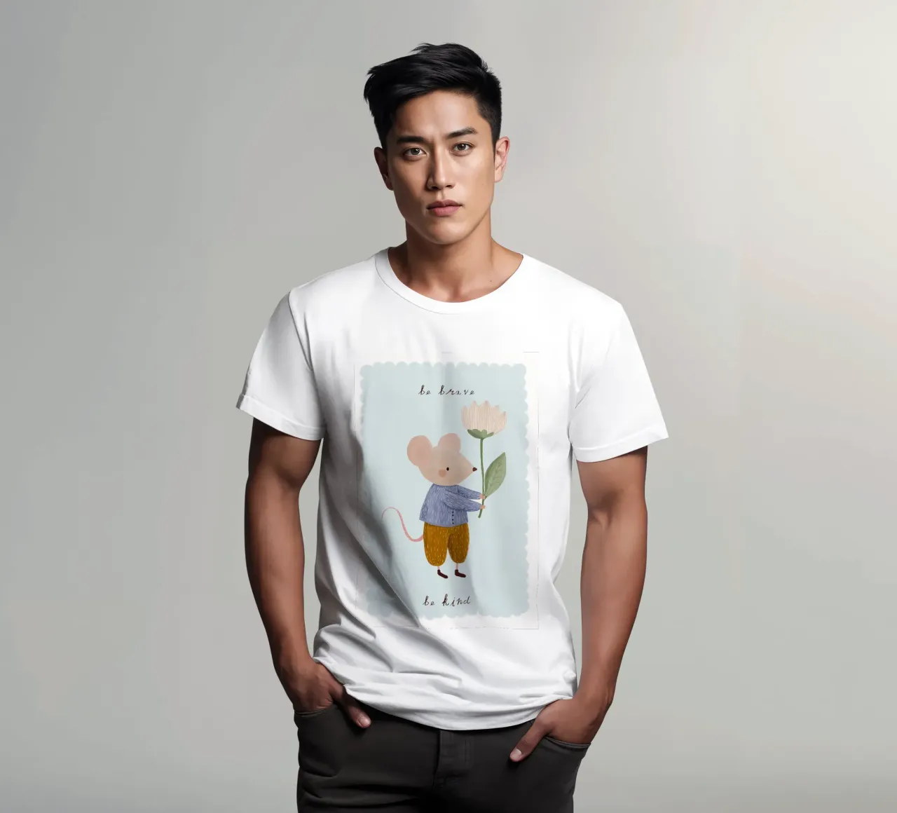 Be Brave, Be Kind, Little Mouse Print (Soyez courageux, soyez gentils, petite souris) t-shirt de Little Lola
