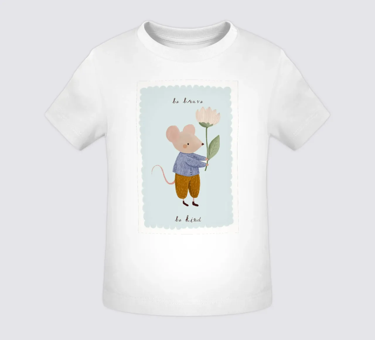 Be Brave, Be Kind, Little Mouse Print baby t-shirt by Little Lola