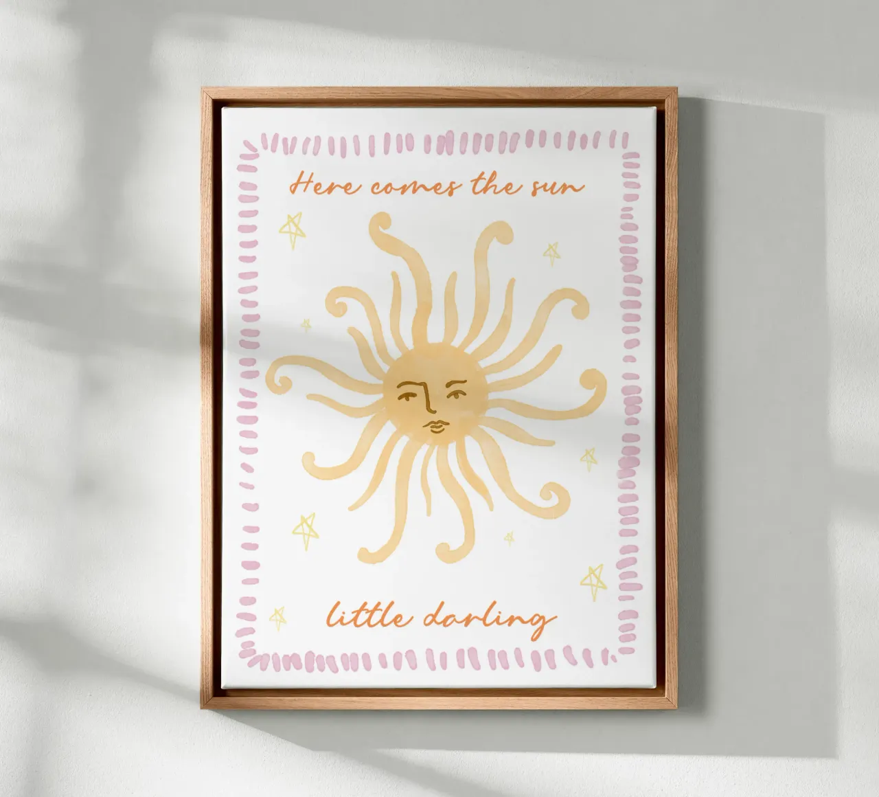 Hier komt de zon, Boho Print, Grillige muurkunst canvas met Baklijst van SunshinePrints