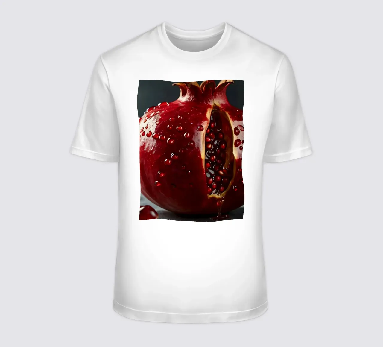 Grenade fraîchement tranchée reposant sur une surface sombre entourée d'une feuille de papier. t-shirt de DesignDoodle