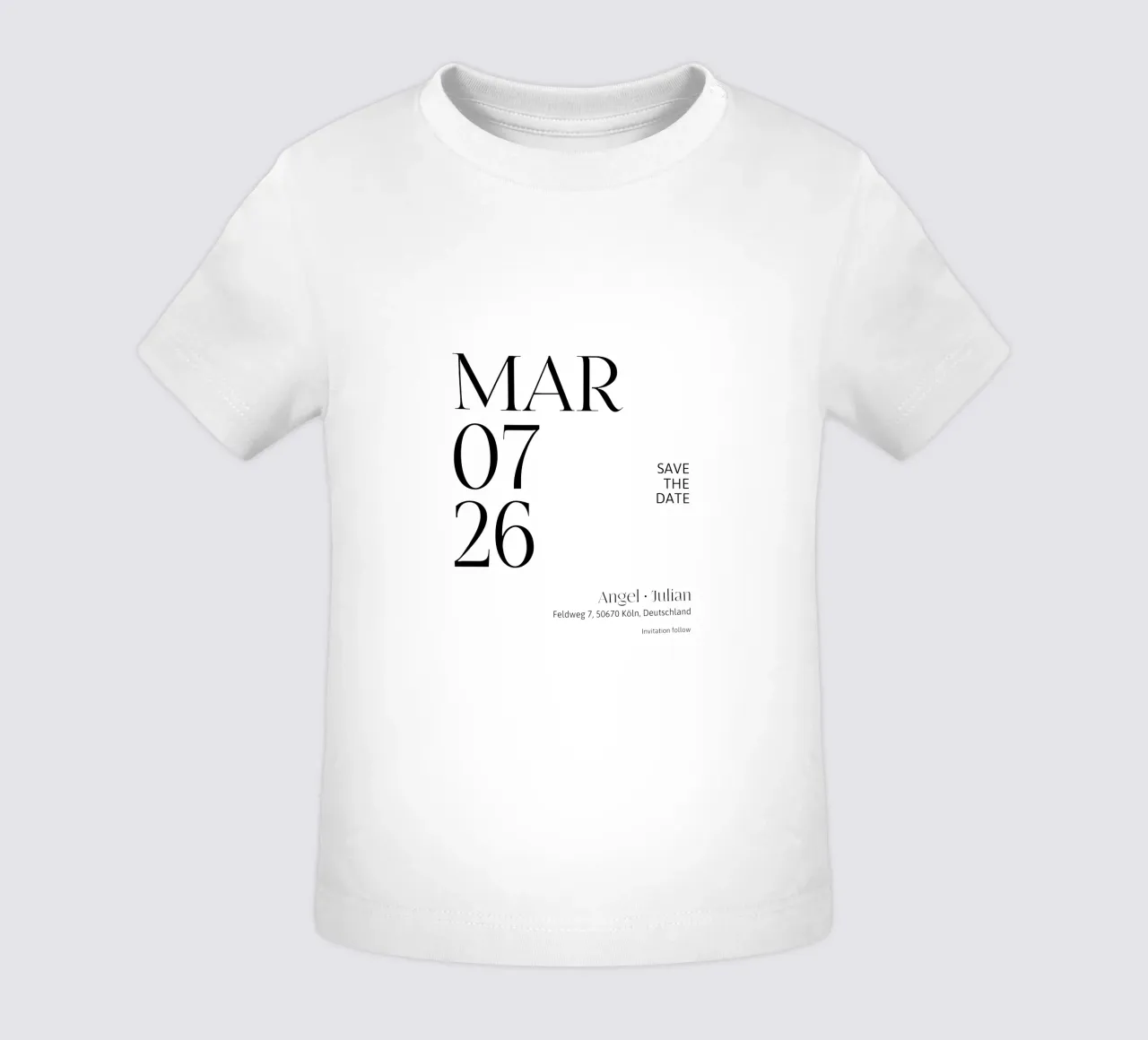 Invitation Personalization baby t-shirt by YV TYPOGRAPHY