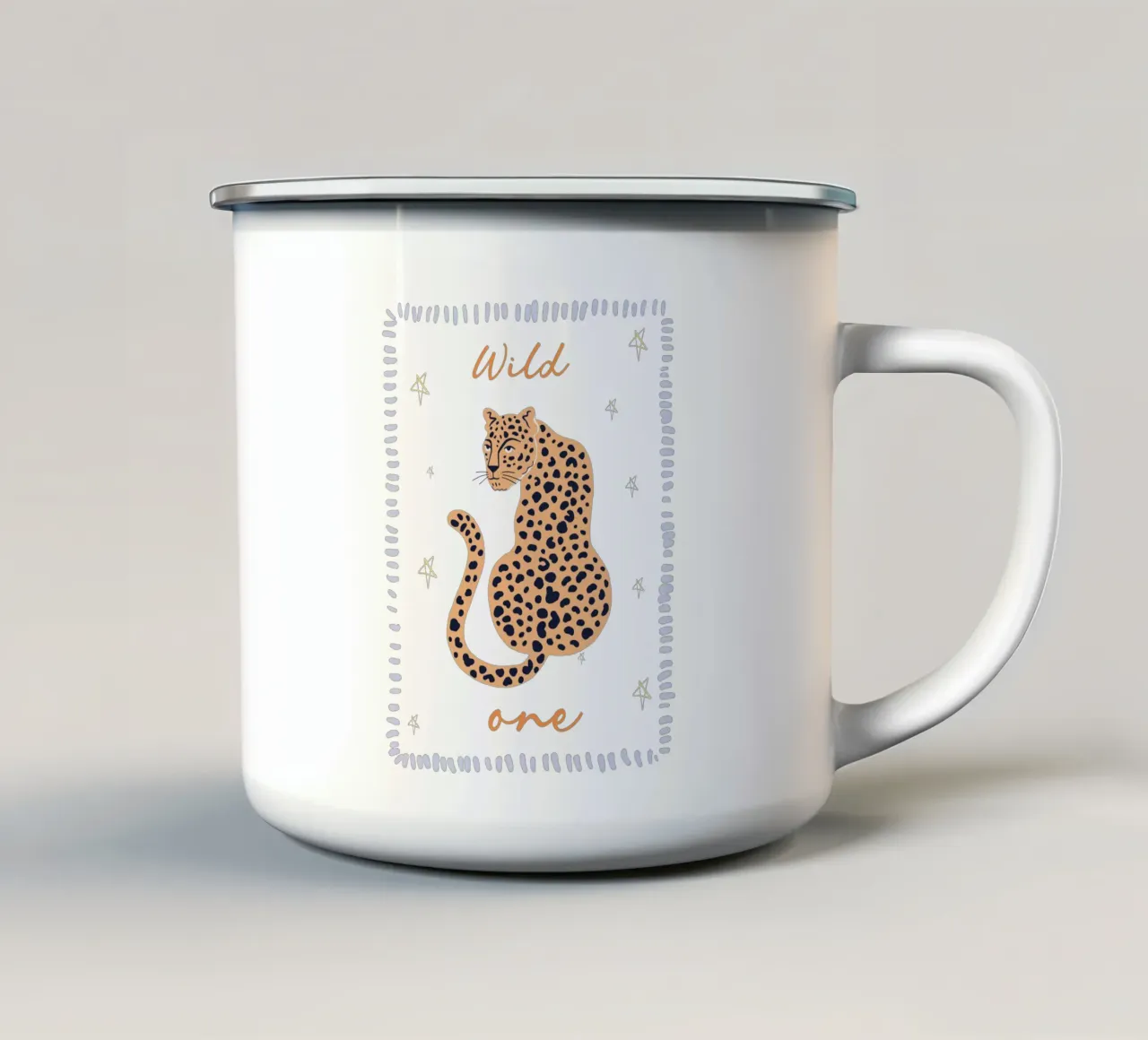 Wild One, Cheetah Boho print, Whimsical Nursery Wall Art emaille mok van SunshinePrints