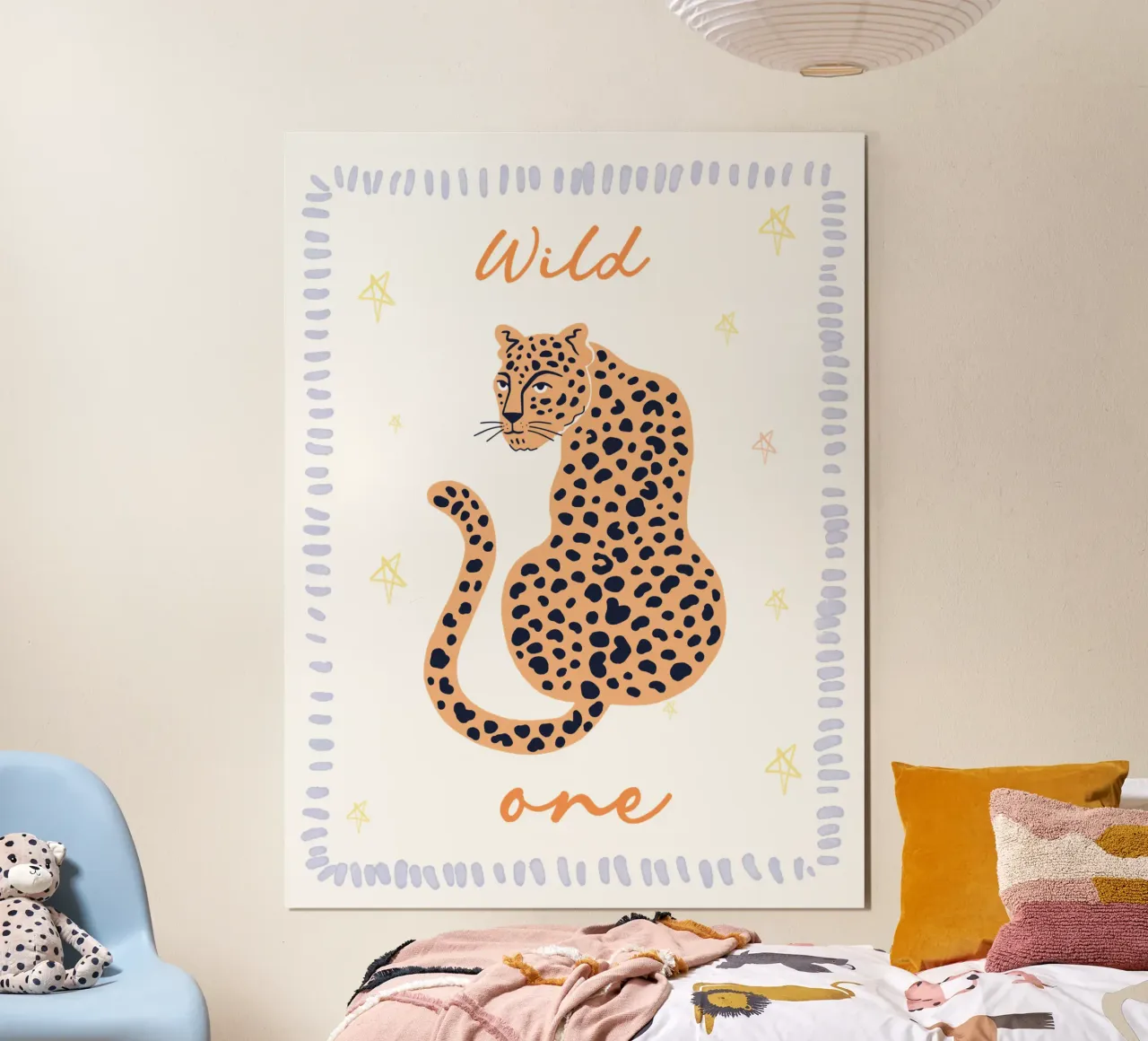 Wild One, Cheetah Boho print, Whimsical Nursery Wall Art poster avec cadre en aluminium de SunshinePrints