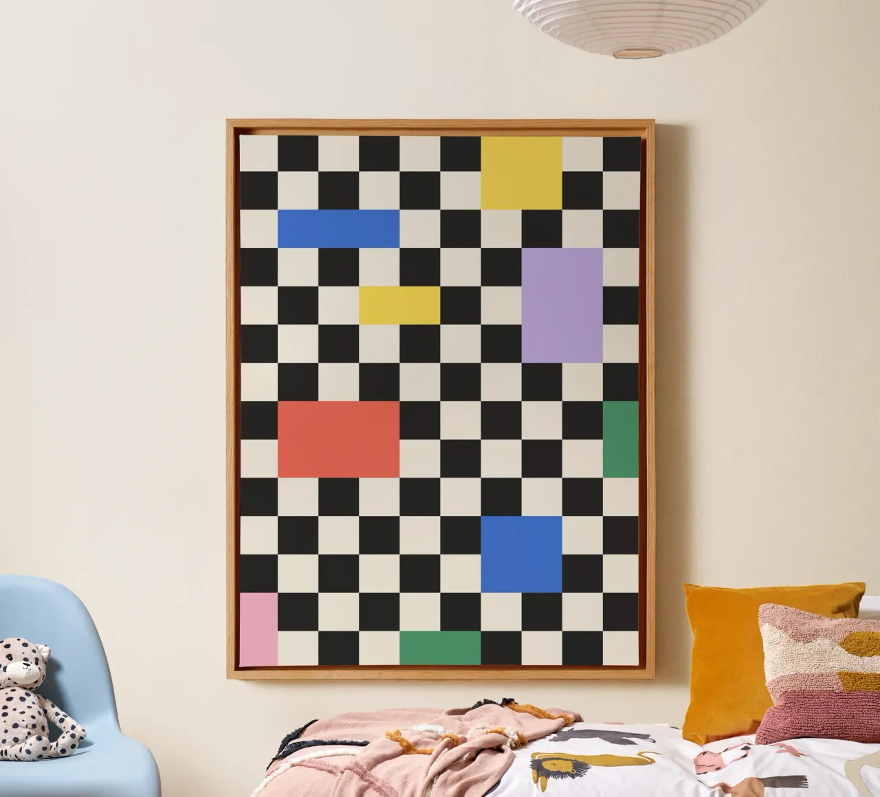 Bauhaus Checkerboard Pattern canvas with Floater frame by Paigaam Studio
