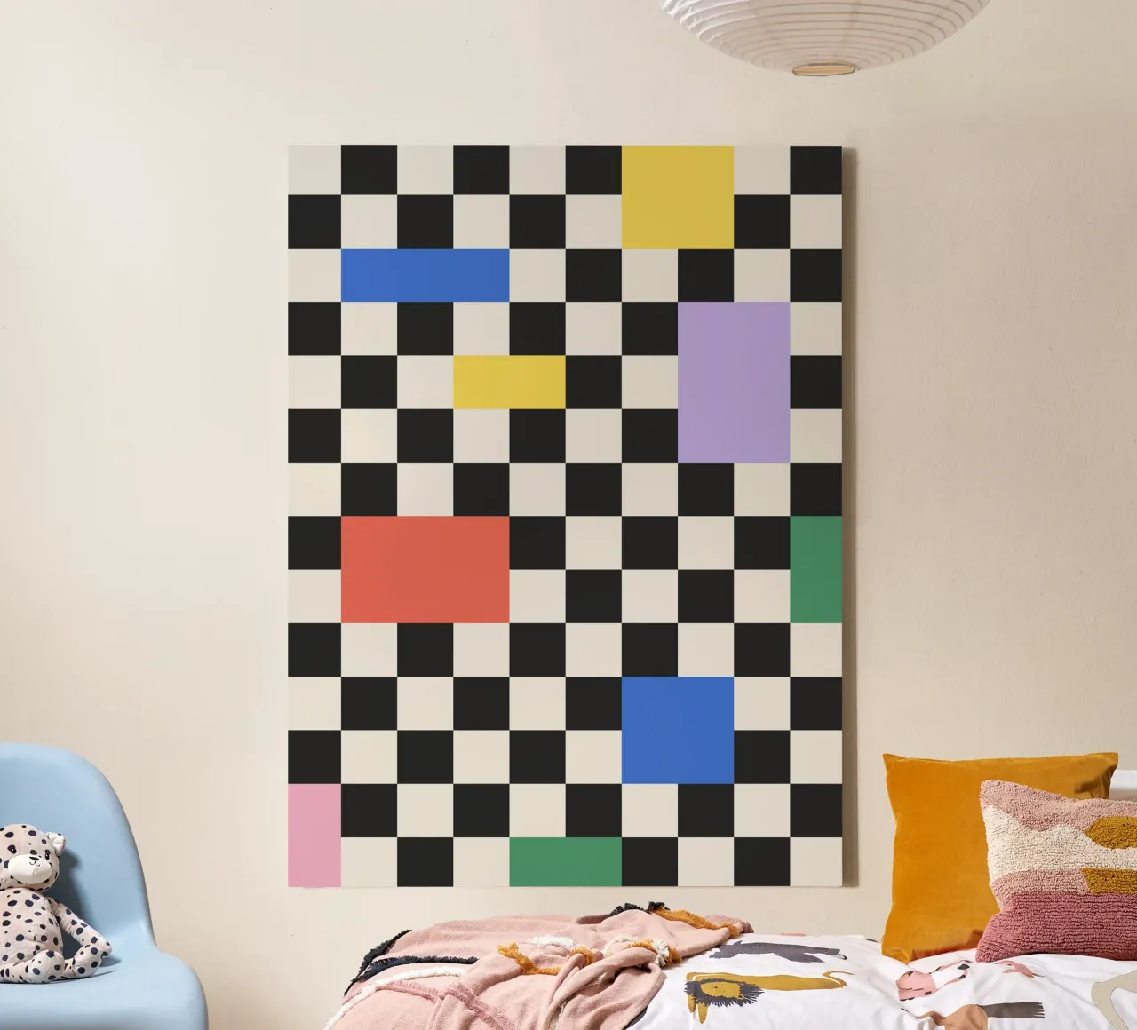 Bauhaus Checkerboard Pattern canvas with Floater frame by Paigaam Studio