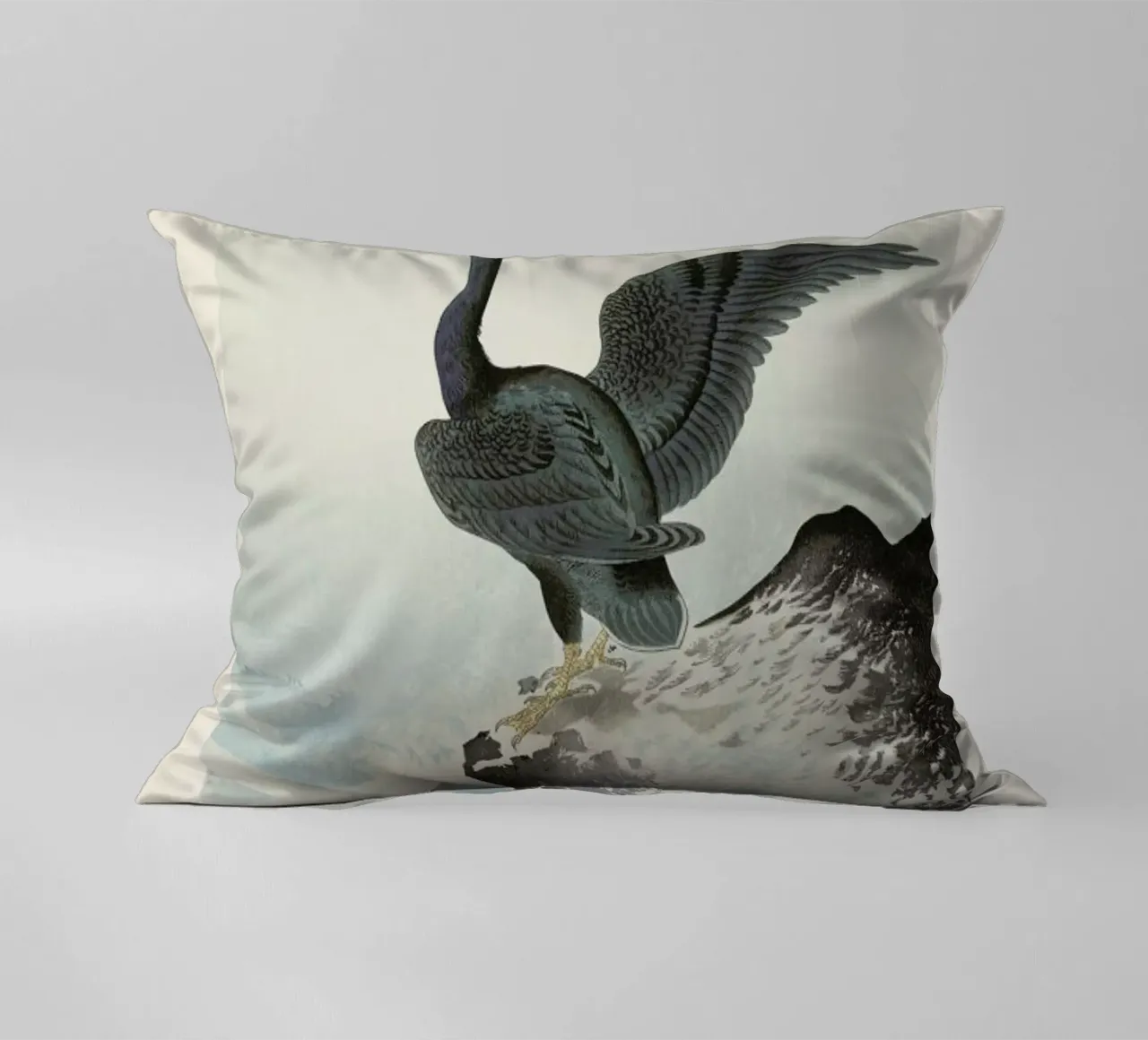 Koson - Red Mask Cormorant on Rock cuscino da Vintage by JUNIQE