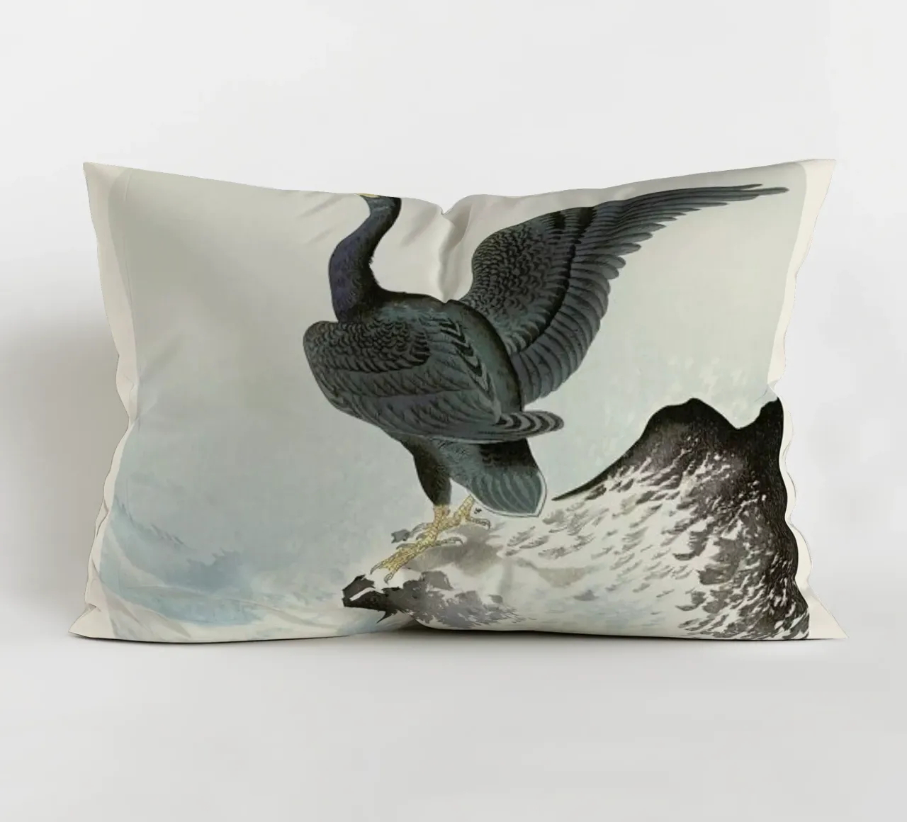 Koson - Red Mask Cormorant on Rock cuscino da Vintage by JUNIQE