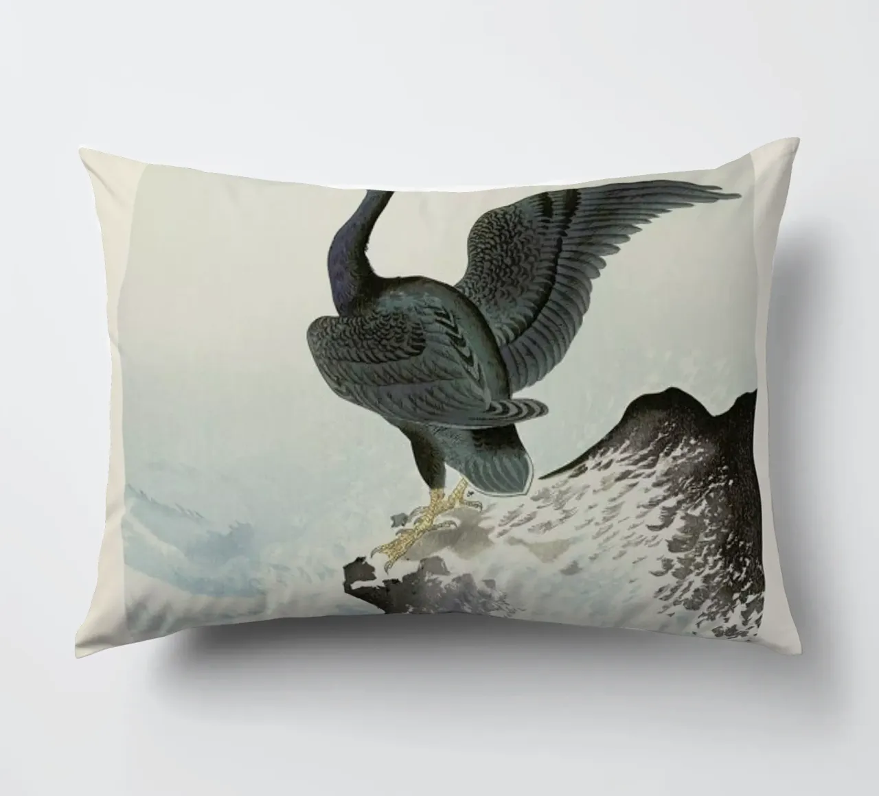 Koson - Red Mask Cormorant on Rock cuscino da Vintage by JUNIQE
