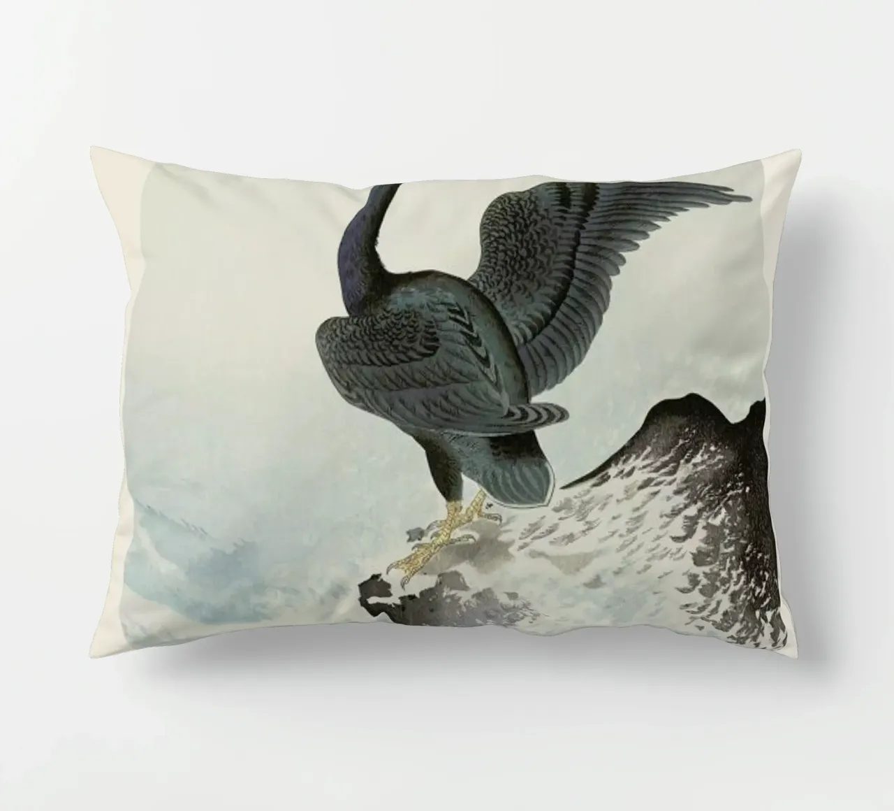 Koson - Red Mask Cormorant on Rock cuscino da Vintage by JUNIQE